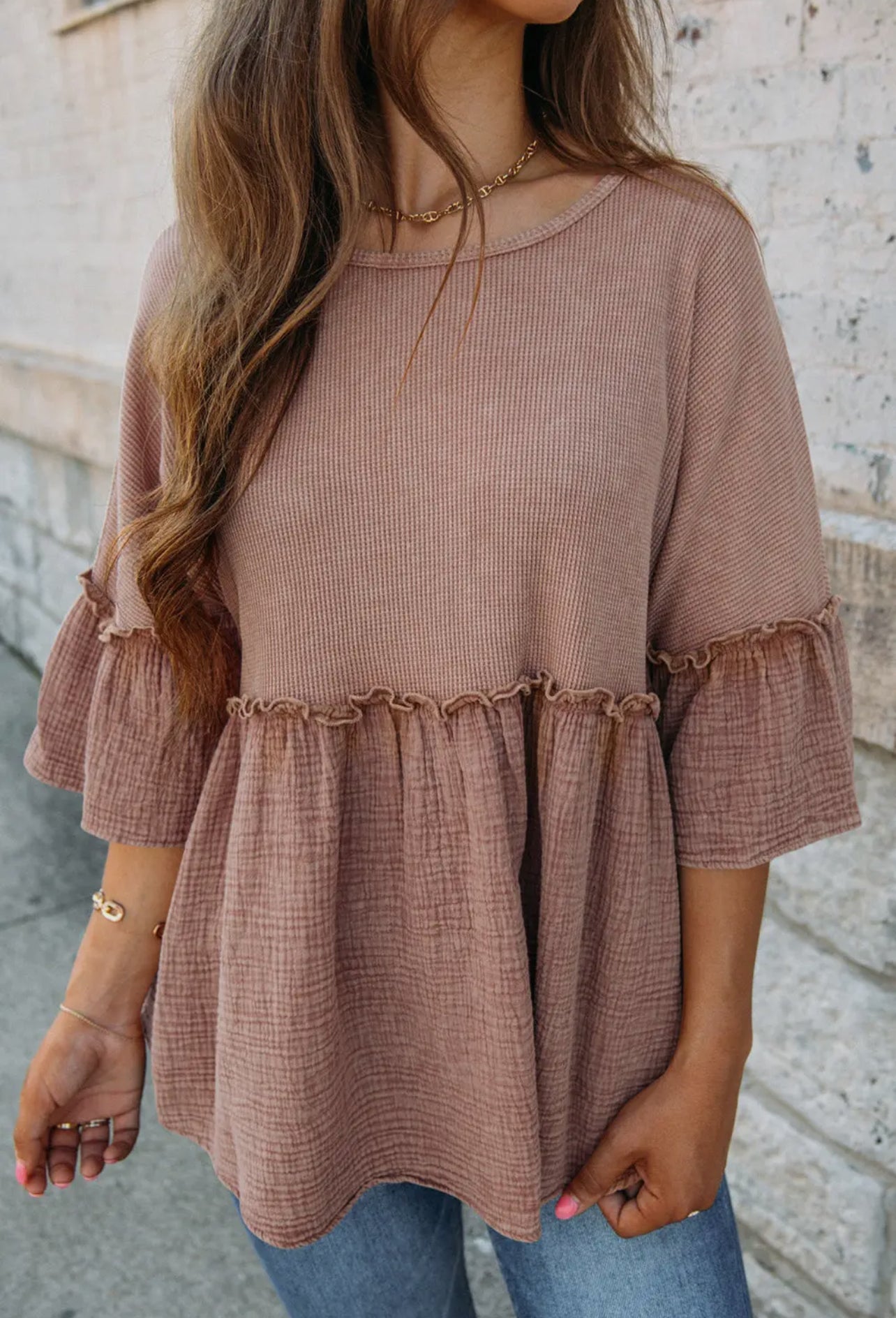 Brown Ruffled Top