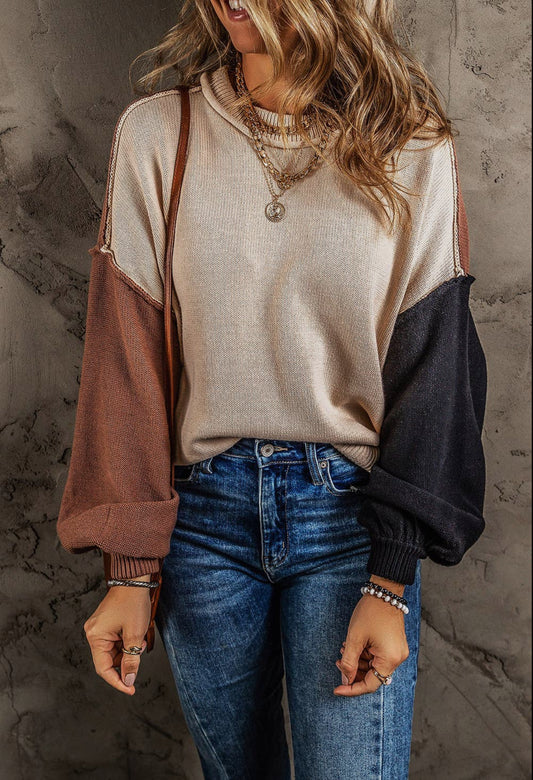 Brown Color Block Sweater