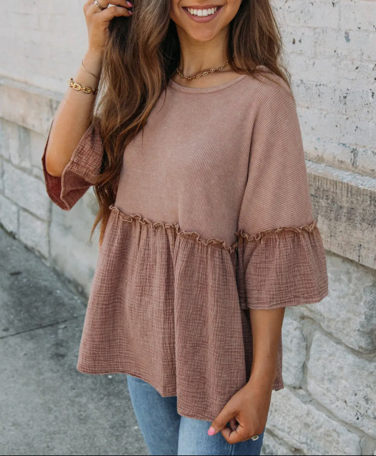 Brown Ruffled Top