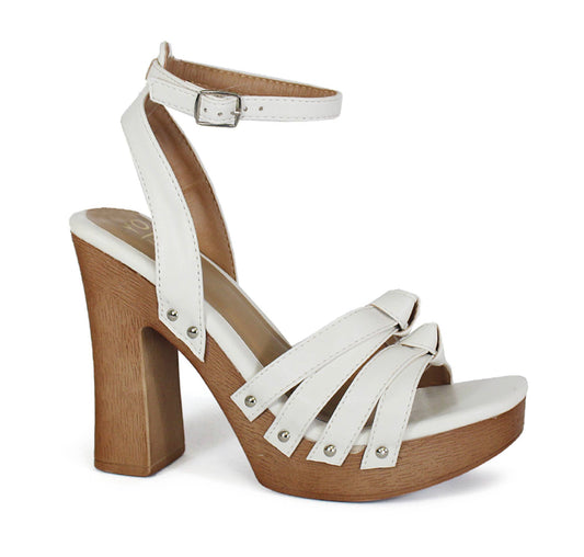 White Wooden Heal Sandals