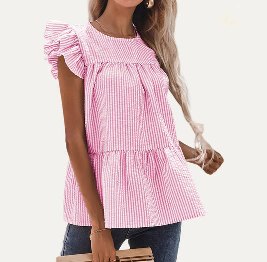 Sweat Pea Ruffled Top// Fushia